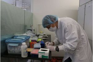 راموناس ستيبانوسكاس، كبير الباحثين ومدير مركز جينوميات الخلية الواحدة في مختبر بيغلو، أثناء تحليل عينات ميكروبية. حقوق الصورة: مختبر بيغلو لعلوم المحيطات.